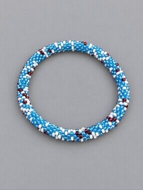 3/$30 Blue Beaded Tubular Roll On Bracelet